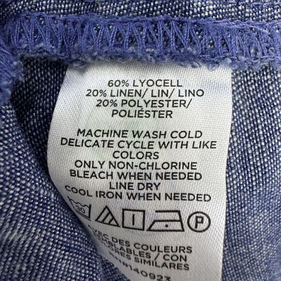 Loft Chambray Shirt Midi Maxi Dress Size 0 Blue Long Sleeves Pockets Linen Blend - Picture 7 of 7